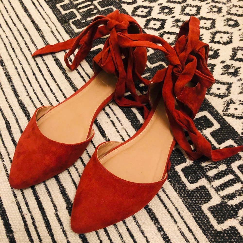 Suede flats with ankle straps